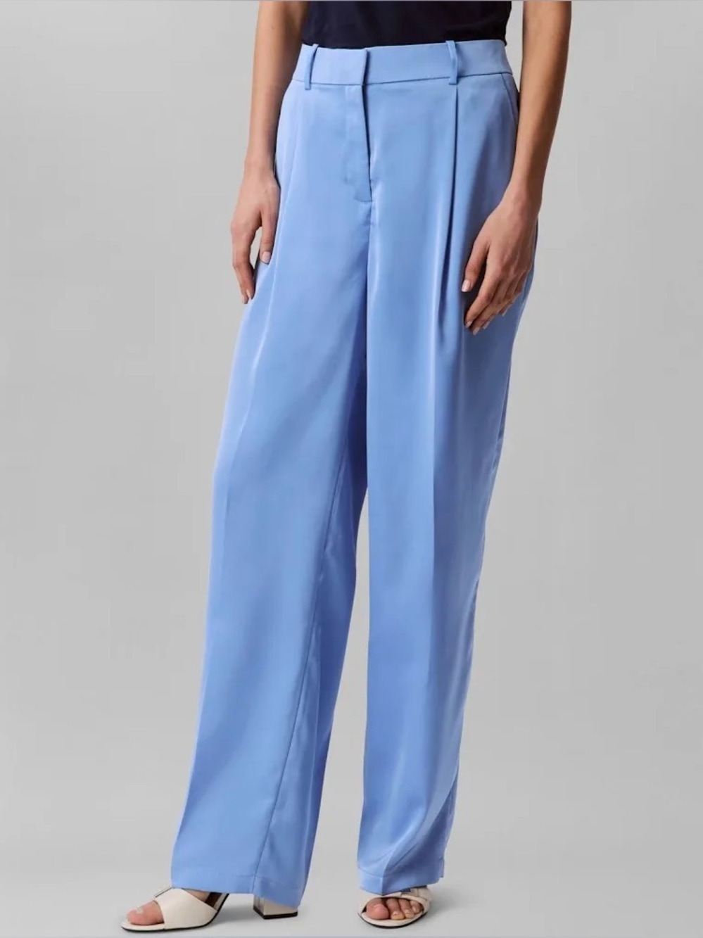 Calvin Klein Women's Blue Satin High-Waist Wide-Leg Pants size 4